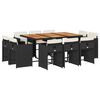 vidaXL 11 Parta Gar&eth;bor&eth;stofusett me&eth; Sessum Svart P&oacute;l&yacute;rattan