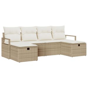 vidaXL S&oacute;fasett me&eth; p&uacute;&eth;i me&eth; geymslu 6 pcs Beige og krem p&oacute;l&yacute;rattan