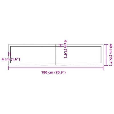 vidaXL Baðherbergisborðplata Brúnn 180x50x(2-6)cm Meðhöndlaður Viður