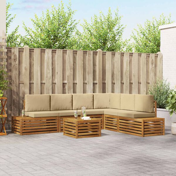 vidaXL &Uacute;ti s&oacute;fasett me&eth; p&uacute;&eth;i 7 Stykki N&aacute;tt&uacute;rulegt og B&eacute;ig