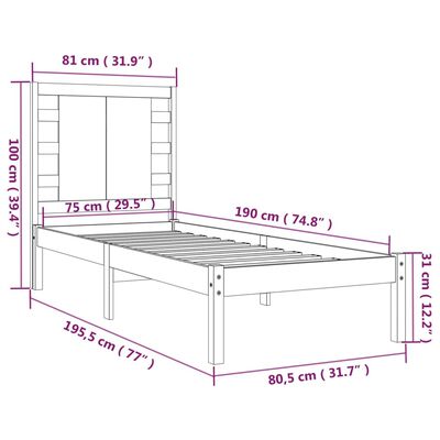 vidaXL Rúmgrind Gegnheill Viður 75x190 cm Lítil Einbreið