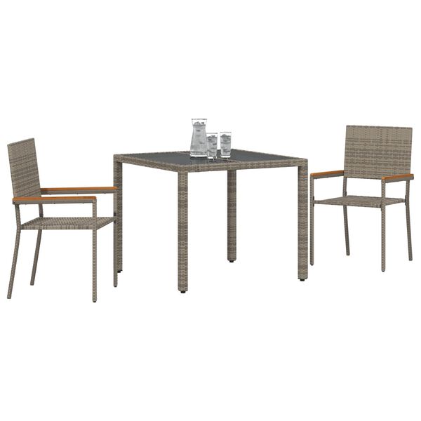 vidaXL Garður borðsett 3 pcs Grár pólýrattan