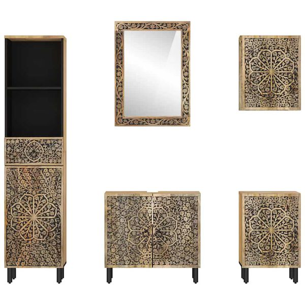 vidaXL Ba&eth;herbergish&uacute;sgagnasett 5 Hlutir Gegnheill Mang&oacute;vi&eth;ur