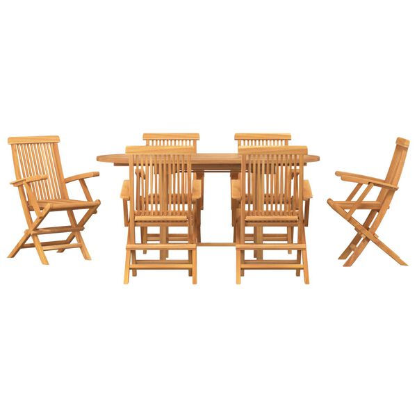 vidaXL Garður borðsett 7 pcs Brúnn Solid teak viður