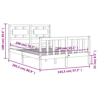 vidaXL Rúmgrind með Höfuðgafli Hvít 140x200 cm Gegnheill Viður