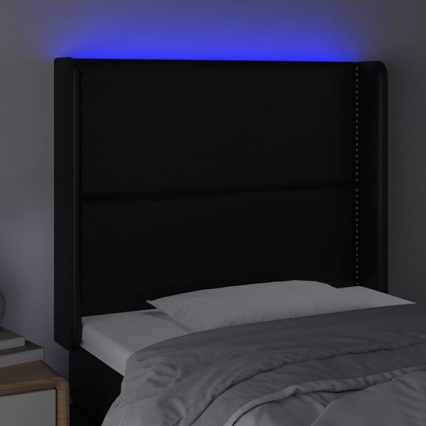 vidaXL LED Höfðagafl 103x16x118/128 cm Svart Leðurlíki