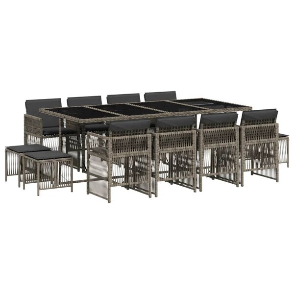 vidaXL 13 Parta Gar&eth;s&oacute;fasett me&eth; Sessum Gr&aacute;tt P&oacute;l&yacute;rattan