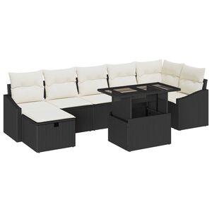 vidaXL Gar&eth;s&oacute;fa sett me&eth; p&uacute;&eth;i me&eth; geymslu 8 pcs Svartur Poly rattan