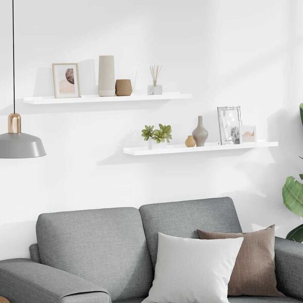 vidaXL Vegghillur 2 stk. H&aacute;glansandi Hv&iacute;tar 80x9x3 cm