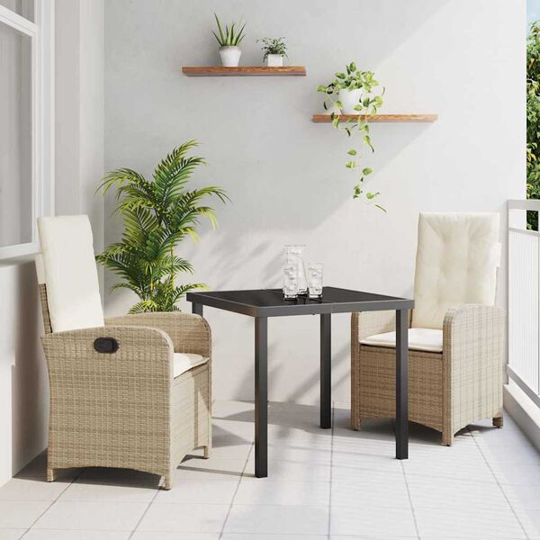 vidaXL Gar&eth;ur bor&eth;sett me&eth; p&uacute;&eth;i 3 pcs Drapplita&eth;ur p&oacute;l&yacute;rattan