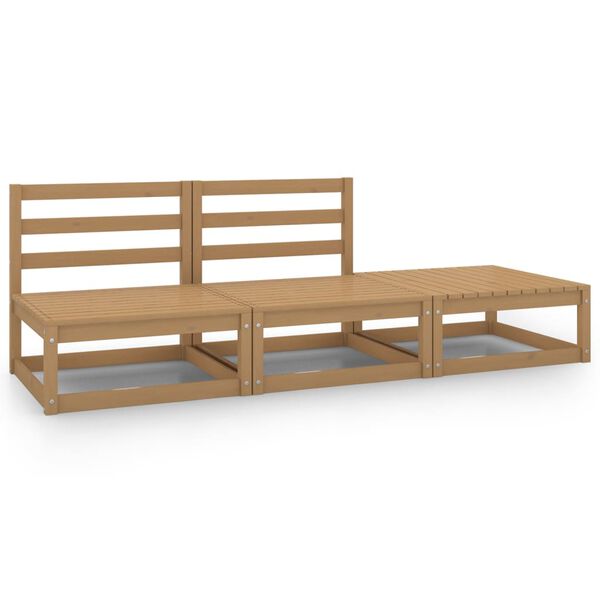 vidaXL 3 Hluta Gar&eth;s&oacute;fasett Hunangsbr&uacute;n Gegnheil Fura