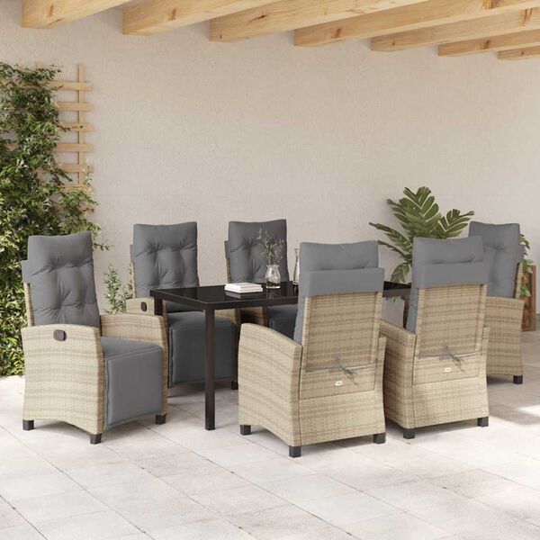vidaXL Gar&eth;ur bor&eth;sett me&eth; p&uacute;&eth;i 7 pcs Drapplita&eth;ur p&oacute;l&yacute;rattan