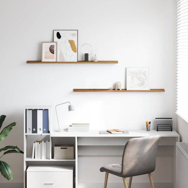 vidaXL Vegghylla me&eth; hillu 2 pcs Br&uacute;nn 115 x 9 x 3 cm Samsettur vi&eth;ur