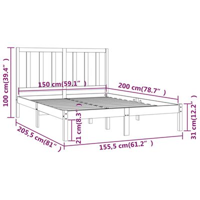 vidaXL Rúmgrind án Dýnu Svört 150x200 cm Gegnheil Fura