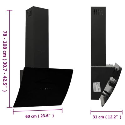 vidaXL Veggfestur Háfur 60 cm Stál og Hert Gler Svartur