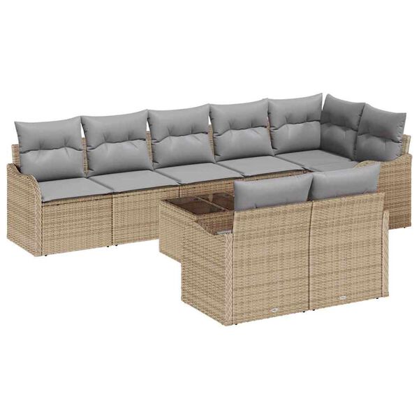 vidaXL Gar&eth;s&oacute;fa sett me&eth; p&uacute;&eth;i 9 pcs drappa&eth;ur og lj&oacute;sgr&aacute;r Poly rattan