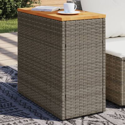 vidaXL Garðborð með Viðarplötu Grár 58x27,5x55 cm Pólýrattan