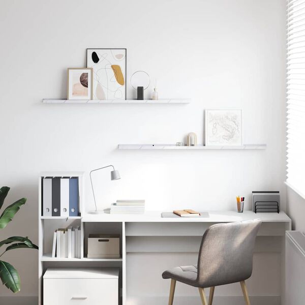 vidaXL Vegghylla 2 pcs Hv&iacute;tt marmara 115 x 9 x 3 cm Samsettur vi&eth;ur