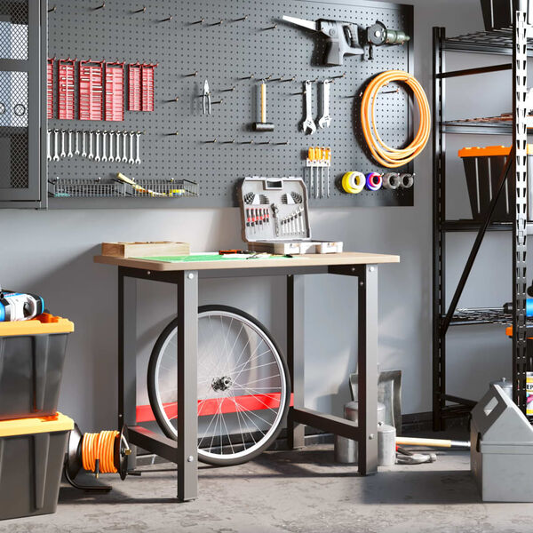 vidaXL Vinnubekkur 100x60x81,5 cm Rétthyrningslaga Gegnheil Eik