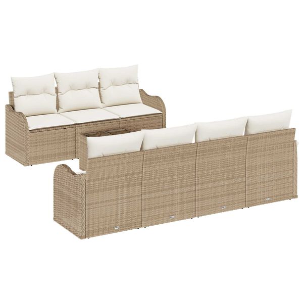vidaXL Gar&eth;s&oacute;fa sett 8 pcs Beige og krem P&oacute;l&yacute; Rattan og St&aacute;l og Glas