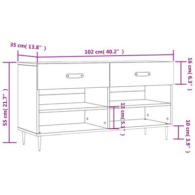 vidaXL Skóbekkur Brún Eik 102x35x55 cm Samsettur Viður