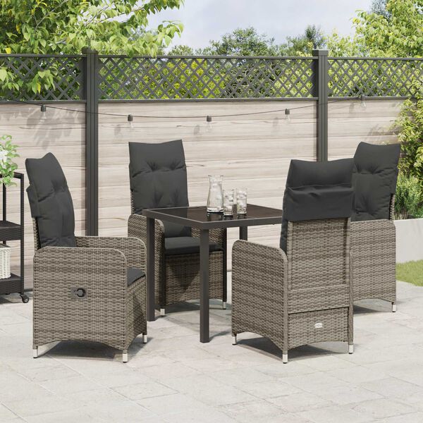 vidaXL Garður borðsett með púði 5 pcs Grár Poly rattan