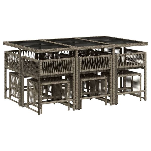 vidaXL 11 Hluta Gar&eth;h&uacute;sgagnasett me&eth; S&aelig;tisp&uacute;&eth;um P&oacute;l&yacute;rattan Gr&aacute;tt