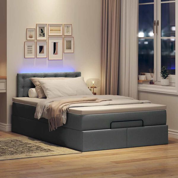 vidaXL Ottoman rúm með dýnu & LED dökkgráum 120x190 cm Efni