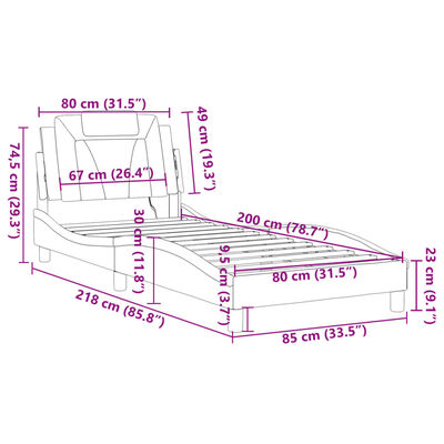 vidaXL Rúmgrind með LED án Dýnu Svart og Hvít 80x200 cm