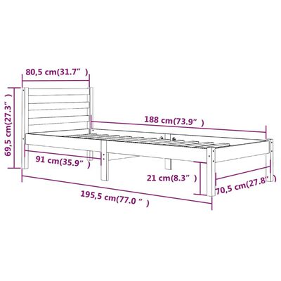 vidaXL Rúmgrind án Dýnu 75x190cm Gegnheill Viður Lítil Einbreið