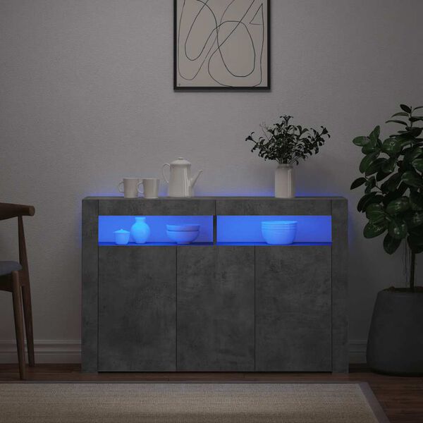 vidaXL Skenkur me&eth; LED-lj&oacute;sum Steypugr&aacute;r 116x30x75 cm