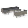 vidaXL 10 Hluta Gar&eth;s&oacute;fasett me&eth; P&uacute;&eth;um P&oacute;l&yacute;rattan Gr&aacute;tt