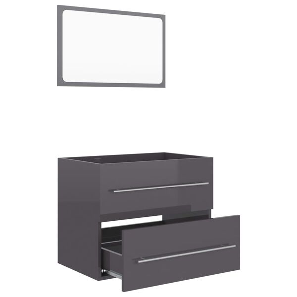 804835 vidaXL 2 Piece Bathroom Furniture Set High Gloss Grey Chipboard