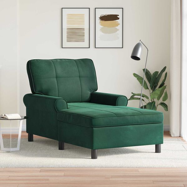 vidaXL Chaise Lounge me&eth; p&uacute;&eth;i D&ouml;kkgr&aelig;n 91 x 157 x 91 cm Flauel