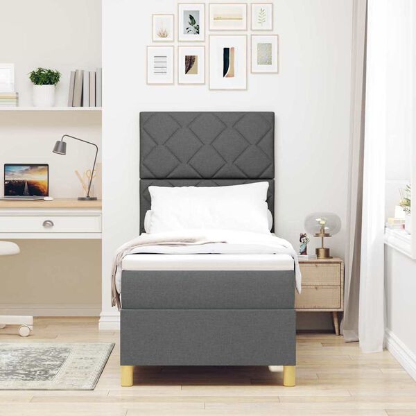 vidaXL LED Box Spring R&uacute;m me&eth; d&yacute;nu D&ouml;kk gr&aacute; 80 x 200 cm d&uacute;kur