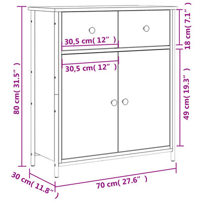 vidaXL Skenkur Reyktóna Eikarlitur 70x30x80 cm Samsettur Viður