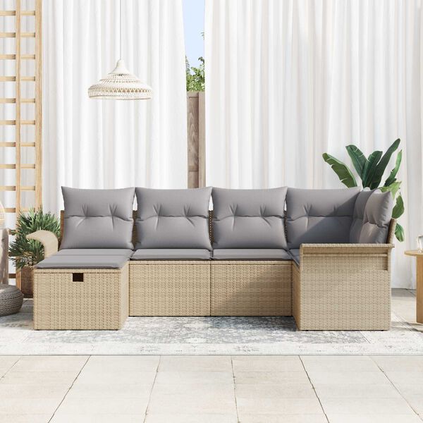 vidaXL Gar&eth;s&oacute;fa sett me&eth; p&uacute;&eth;i me&eth; geymslu 6 pcs Poly rattan