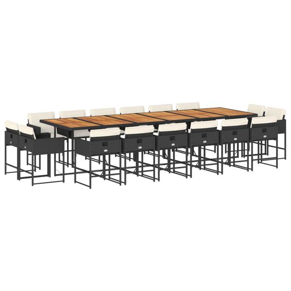 vidaXL 17 Stk. Gar&eth;h&uacute;sgagnasett me&eth; P&uacute;&eth;um P&oacute;l&yacute;rattan Svart