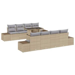 vidaXL Gar&eth;s&oacute;fa sett me&eth; p&uacute;&eth;i 9 pcs Beige og lj&oacute;sgr&aacute;r p&oacute;l&yacute;rattan