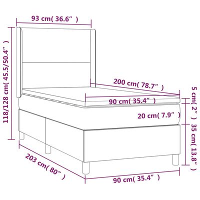 vidaXL Hólfað Springrúm með Dýnu Hvítur 90x200 cm Gervileður