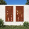 vidaXL Gar&eth;veggskreytingar 2 stk. 105x55cm Corten St&aacute;l Bl&oacute;mah&ouml;nnun