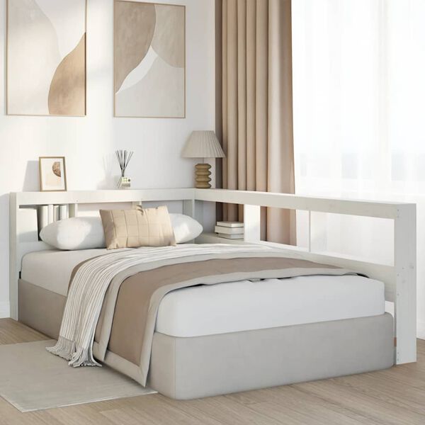 vidaXL B&oacute;kask&aacute;pur H&ouml;fu&eth;gafl L-oblike Hv&iacute;tur 120 cm Gegnheil Fura