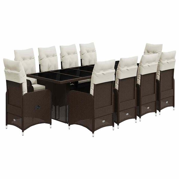 vidaXL 11 Hluta B&iacute;str&oacute;sett me&eth; Sessum Br&uacute;nt P&oacute;l&yacute;rattan