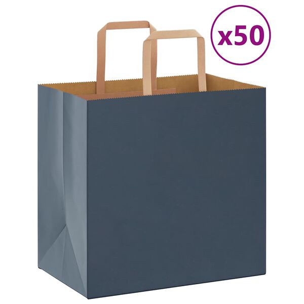 vidaXL Papp&iacute;rspokar 50 stk me&eth; Handf&ouml;ngum Bl&aacute;ir 26x17x25 cm
