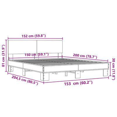 vidaXL Rúmgrind án Dýnu Sonoma Eikarlitur 150x200 cm