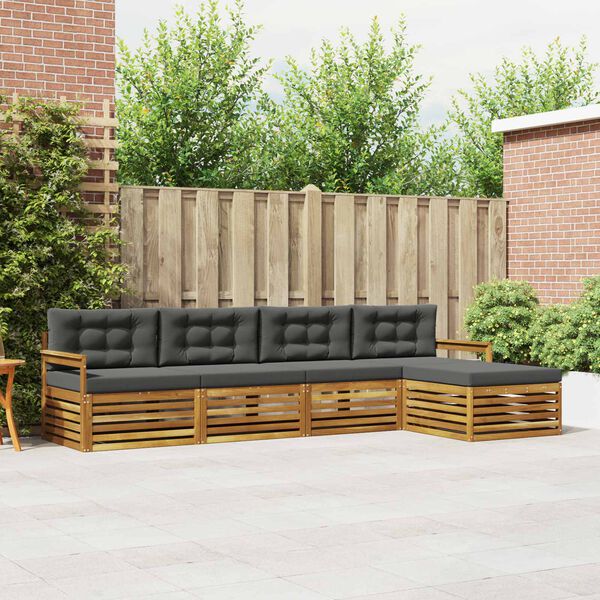 vidaXL &Uacute;ti s&oacute;fasett me&eth; p&uacute;&eth;i 5 pcs N&aacute;tt&uacute;rulegt og Antrac&iacute;t