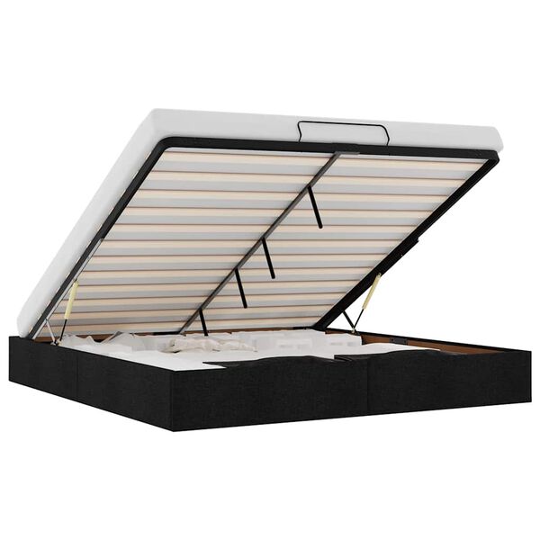 vidaXL Ottoman r&uacute;mgrind &aacute;n d&yacute;nu Black Super King efni