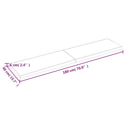 vidaXL Borðplata 180x40x(2-6) cm Ómeðhöndluð Gegnheil Eik