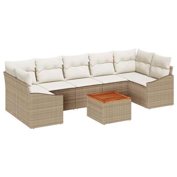 vidaXL Gar&eth;s&oacute;fa sett me&eth; geymslu 8 pcs Beige og krem p&oacute;l&yacute;rattan