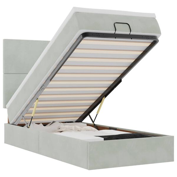 vidaXL Ottoman rúmgrind með dýnum Ljósgrár 80x200cm Flauel